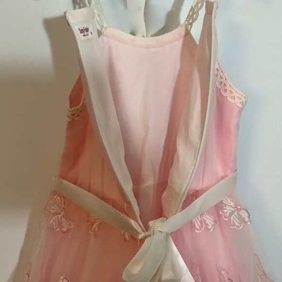 Girls Fancy Party Dress Pink Layered Size 8 Twirl Worthy Butterfly Accents - Picture 7 of 10